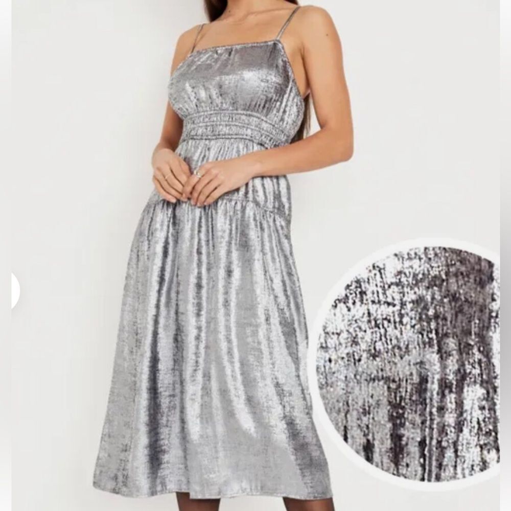Old Navy Waist-Defined Cami Midi Dress Silver Metallic Size Xl Tall
